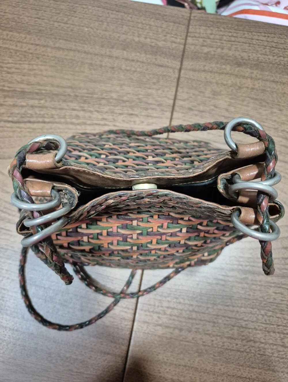 Vintage L.J.S Collection Leather Woven Sack Crossbody Purse
